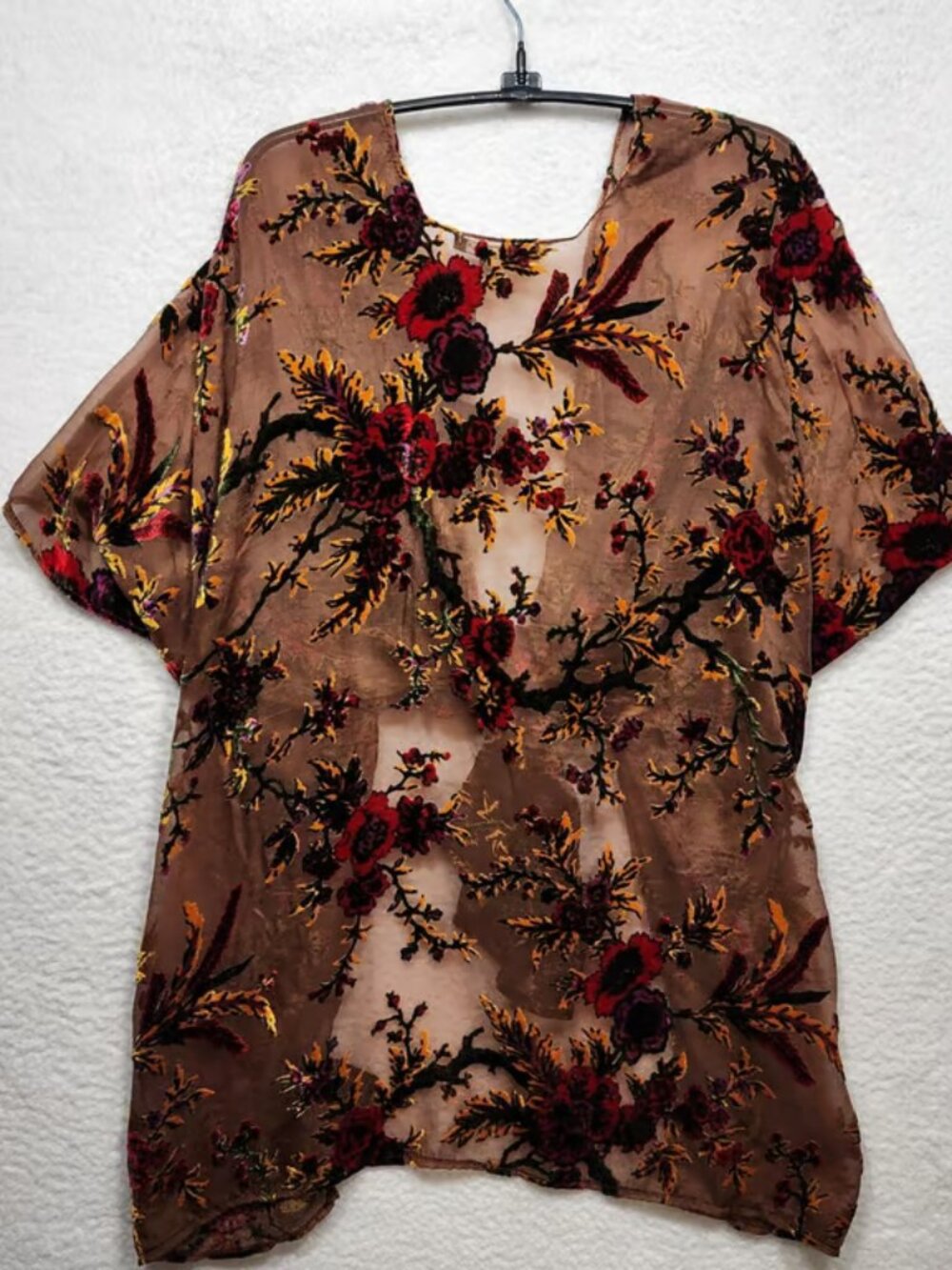 Do Everything in Love Floral Burnout Velvet Kimono Wrap Brown OS NWT - Picture 2 of 3